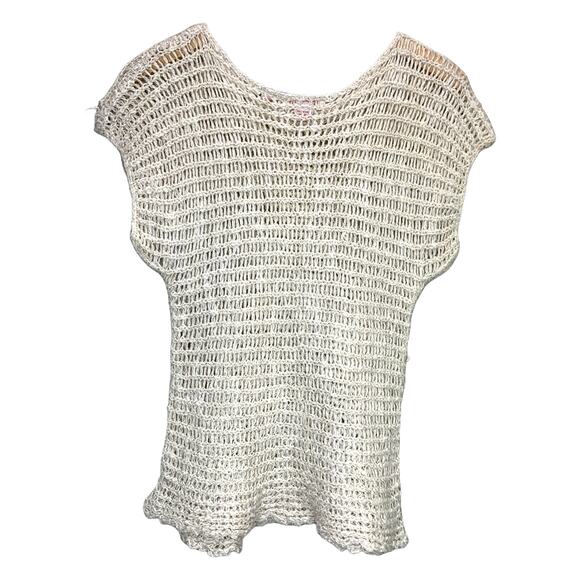 The Italian Mob Knit Cream Open Stitch Short Sleeve Sweater - Picture 2 of 3